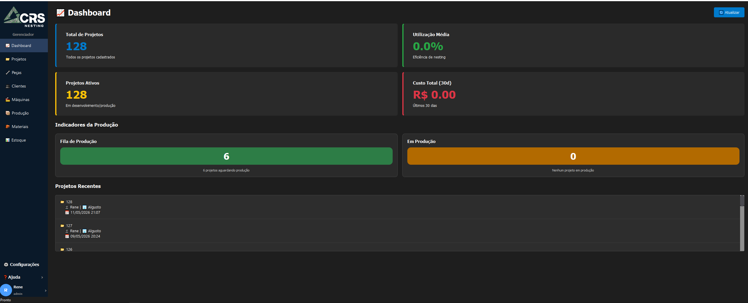 Dashboard do Kinectra Nesting